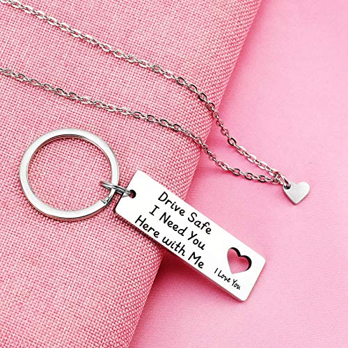 Drive Safe Keychain, Drive Safe I Need You Here with Me Gifts for Husband Dad Boyfriend for Valentines Day Father\'s Day Birthday Gift New Driver Keychain