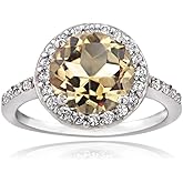 Ice Gems Sterling Silver Citrine and Cubic Zirconia Round Halo Ring