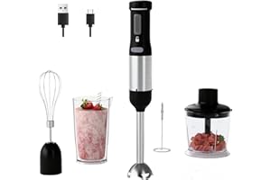 WHUTO Cordless Immersion Hand Blender, 5-in-1 Variable Speed blender handheld,Rechargeable with 2000mAh Battery, BPA-Free & D