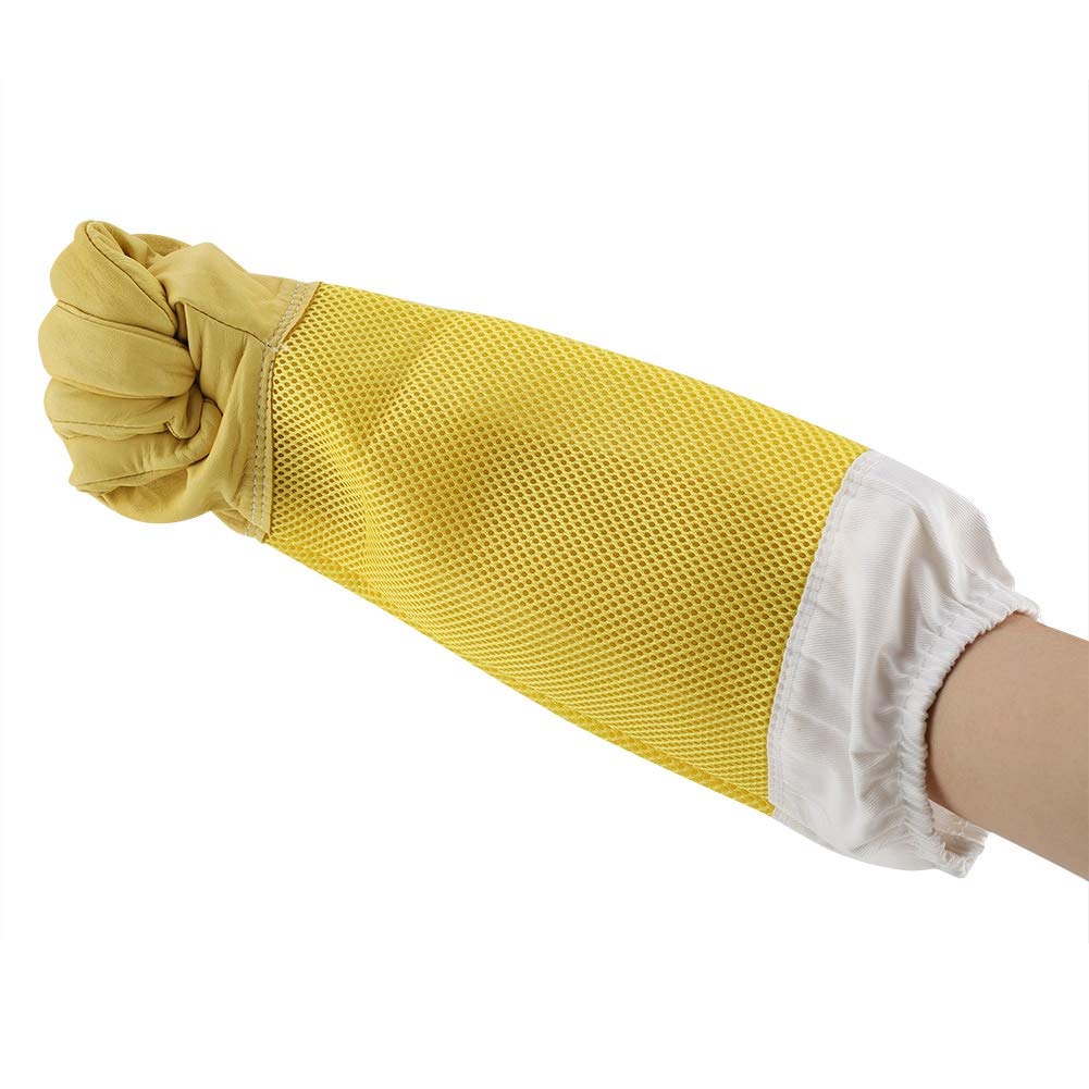 Goat Leather Beekeeping Gloves Vented Long Sleeves Stin-Proof Cuffs Beepkeeper Protective Gloves for Beekeeping, Gardening, Pet Breeding Work XL
