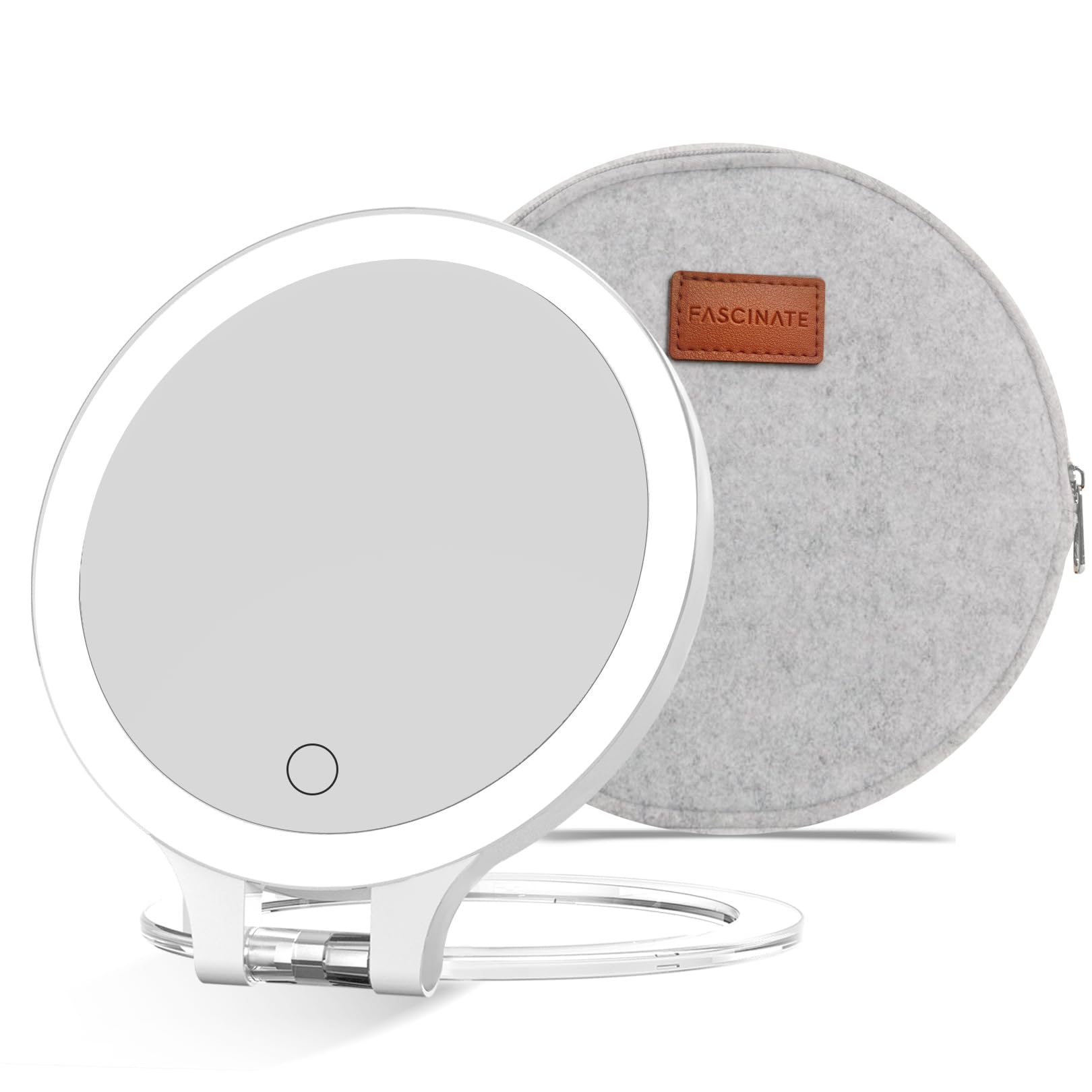 Photo 1 of FASCINATE Magnifying Mirror 10X 1X Double Sided Magnification Makeup Vanity Mirror Rechargeable Lighted Mirror with 3 Color Lighting Modes Adjustable Rotation LED Vanity Desk Mirror