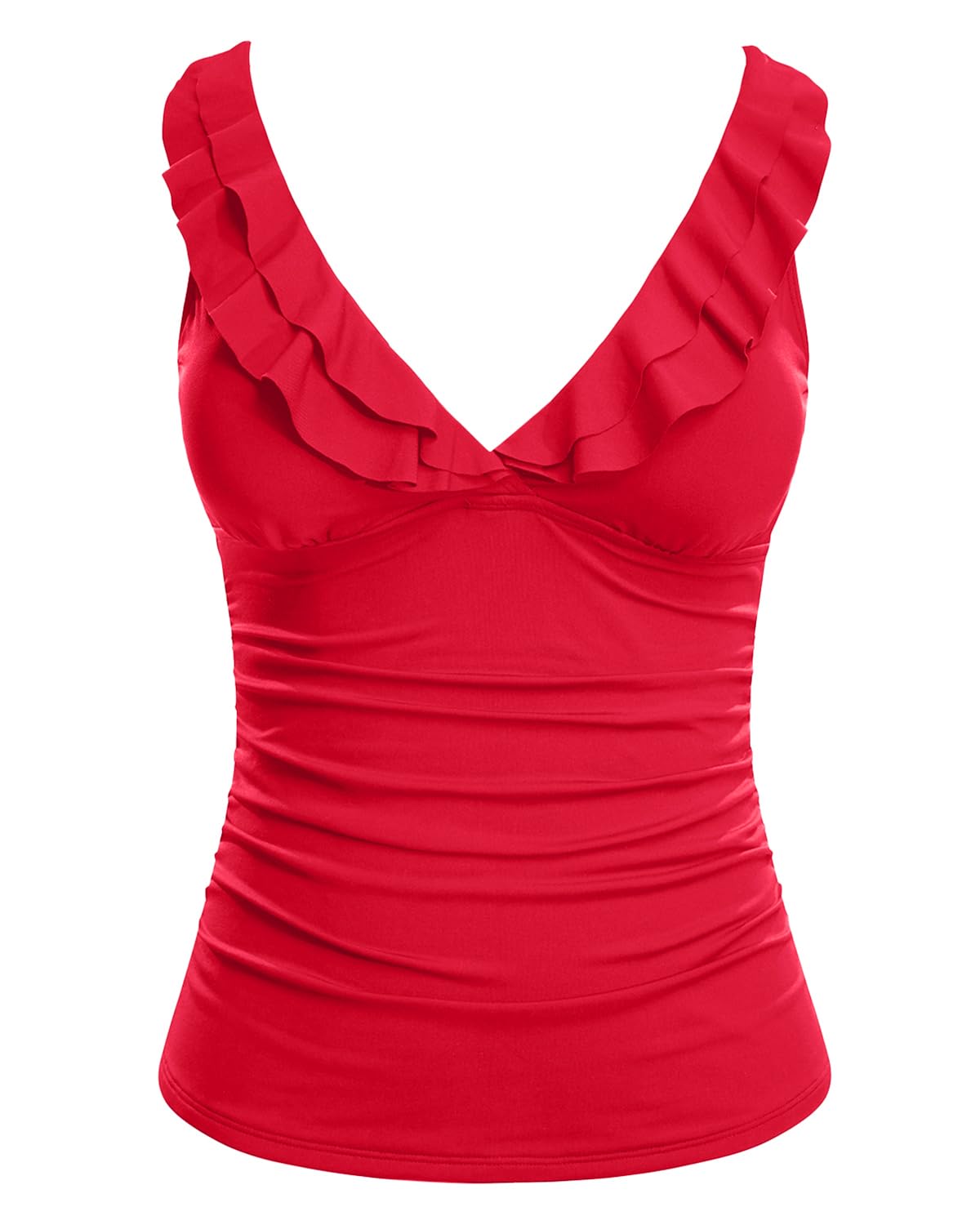 Photo 1 of Yonique Women's Tankini Top Only Tummy Control Bathing Suit Top Ruffle Swimsuit Top V Neck Swim Tank Top No Bottom Red M