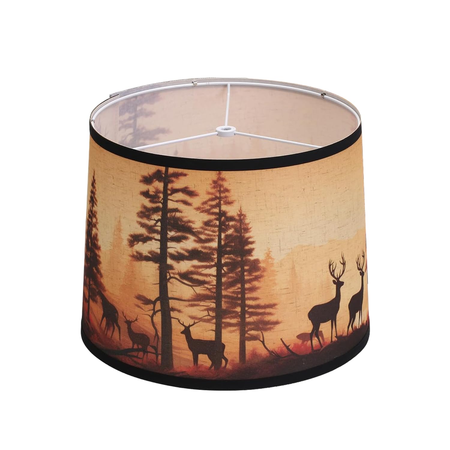 Photo 1 of 1pack Rustic Deer Printed Drum Lamp Shades for Table & Floor Lamps, 11.4"x13"x10" Barrel Brown Lamp Shade For Cabin Lodge Decoration, Easy Assembly Spider Fitter Lampshade(Harp/Finial Not Included)
