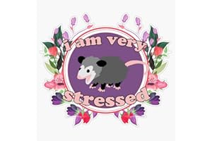 Leyland Designs Opossum is Very Stressed and Cute Plus Flowers Sticker Outdoor Rated Vinyl Sticker Decal for Windows, Bumpers, Laptops or Crafts 5"
