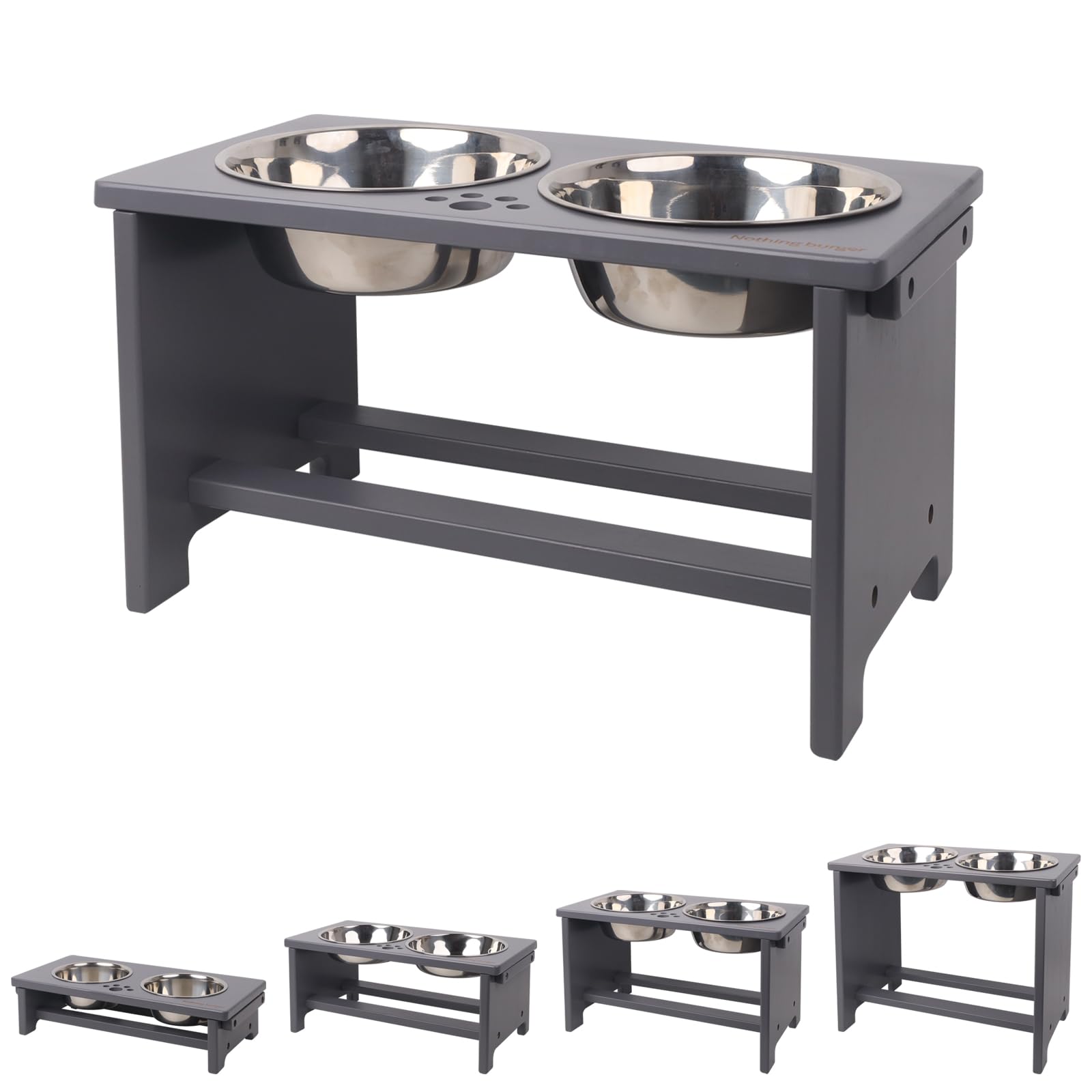 Raised Dog Bowls for Large Dogs, Dog Bowls With Stand, Dog Bowl Stand Bamboo with 2 Stainless Steel bowls by Nothing burger(Grey)