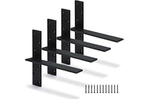 HARDOW Floating Shelf Bracket 3/8" Thick Heavy Duty Shelf Brackets 4 Pack Free Hanging Countertop Support Bracket 12" Lx2.5 W Floating Wall Brackets for Cabinets, Granite, Dishwasher, Bench Seats Vanities