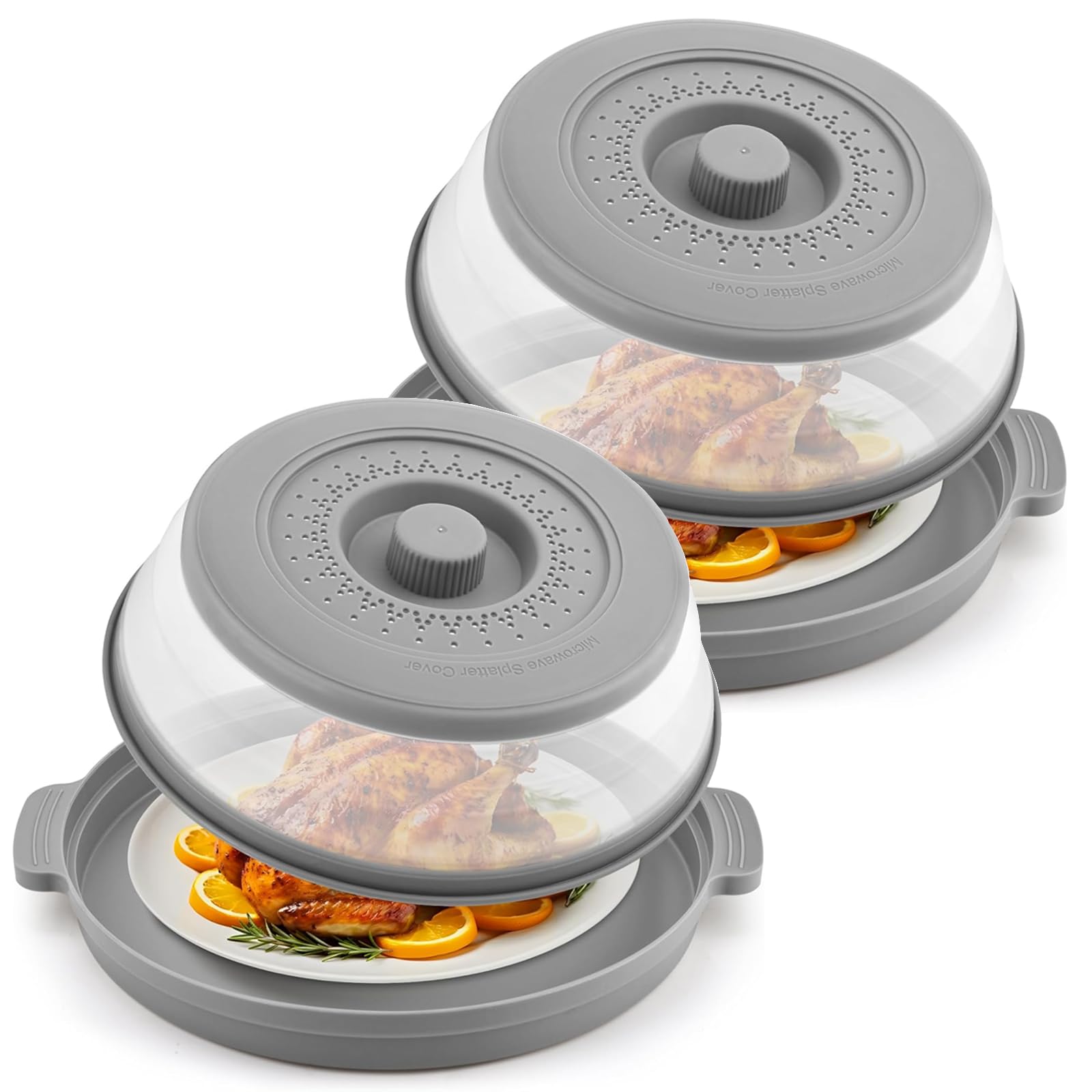 Photo 1 of ***ONLY ONE***2 Pack Microwave Splatter Cover for Food with Anti-scald Base Plate,Large Plastic & Silicone Vented Avoid Scalding Collapsible Guard Lid,Kitchen Essential Gadgets for Meal Prep-10.7 Inch