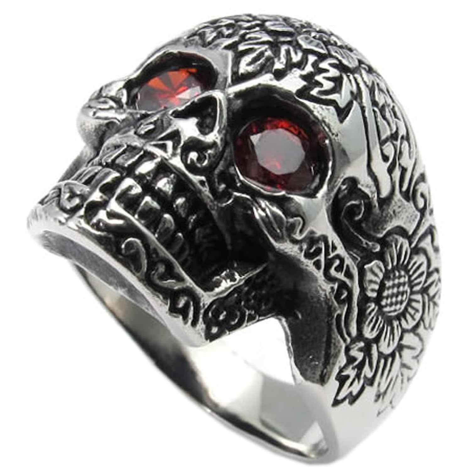 KONOV Joyería Anillo de hombre Retro Vintage Gótico Calavera Cráneo Circonita Acero