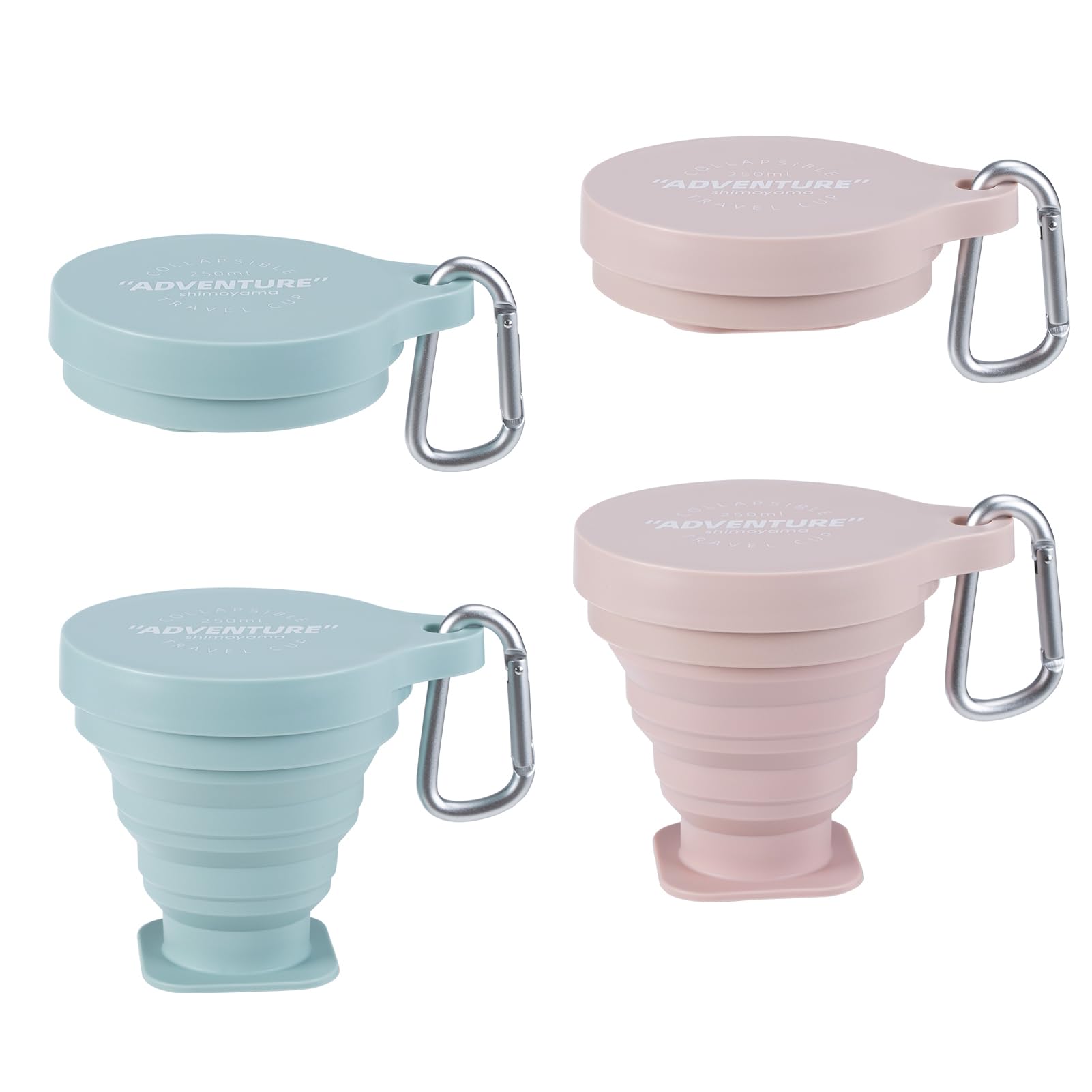 SHIMOYAMA Foldable Cup, 2 Pack, 250 ml, Collapsible Silicone Cups with Lid Carabiner, Reusable Portable Camping Cup Set for Picnic Hiking Travel Backpacking