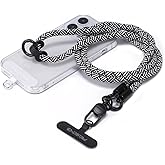 project-cb Phone Lanyard×1,Phone Tether Tab×2,Cell Phone Lanyards for Around the Neck,Rope Lanyard,Universal Adjustable Phone Strap Crossbody,Cell Phone Chain(White-Black)