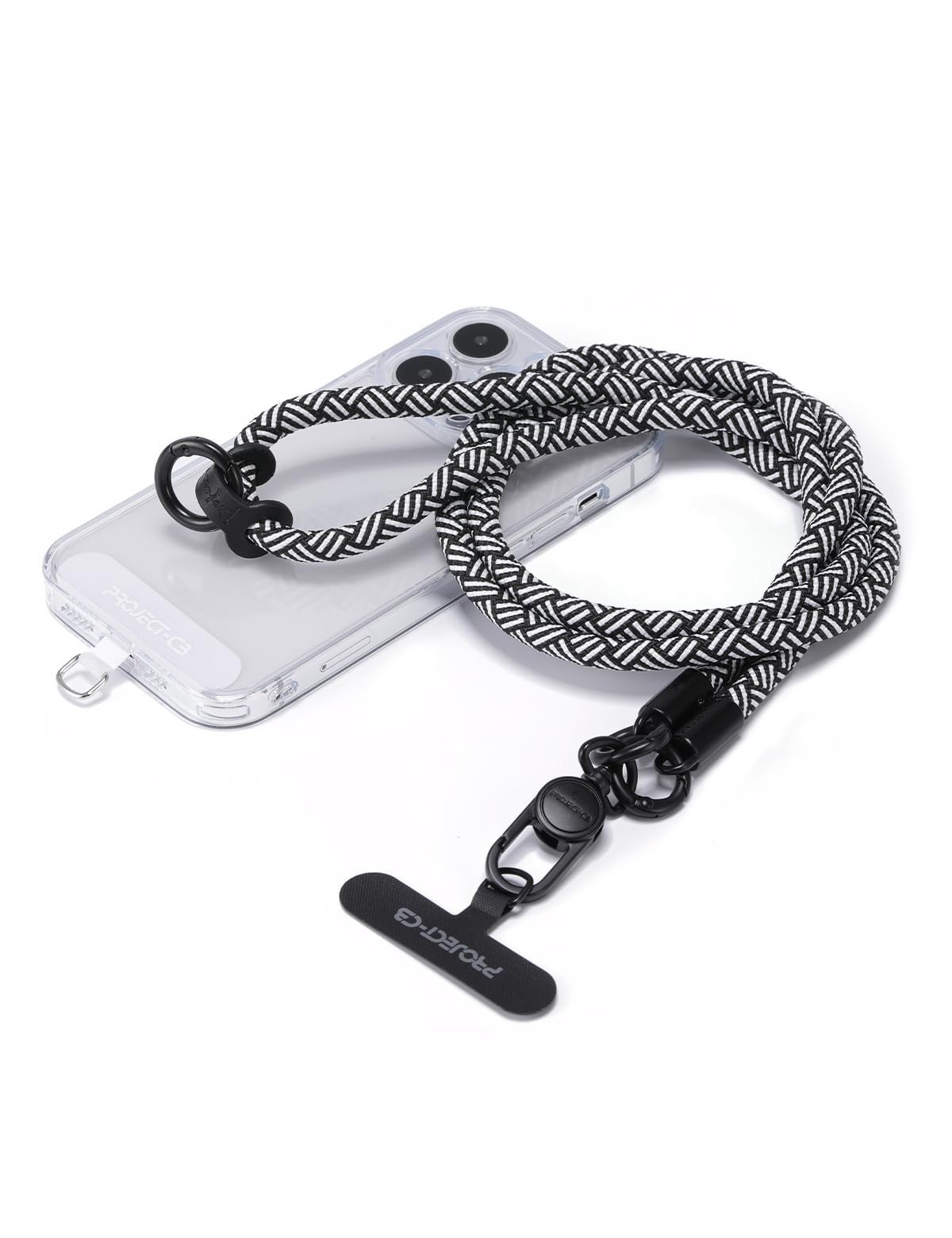 project-cb Phone Lanyard×1,Phone Tether Tab×2, Crossbody Cell Phone Lanyard,Rope Lanyard,Universal Adjustable Phone Strap(White-Black)