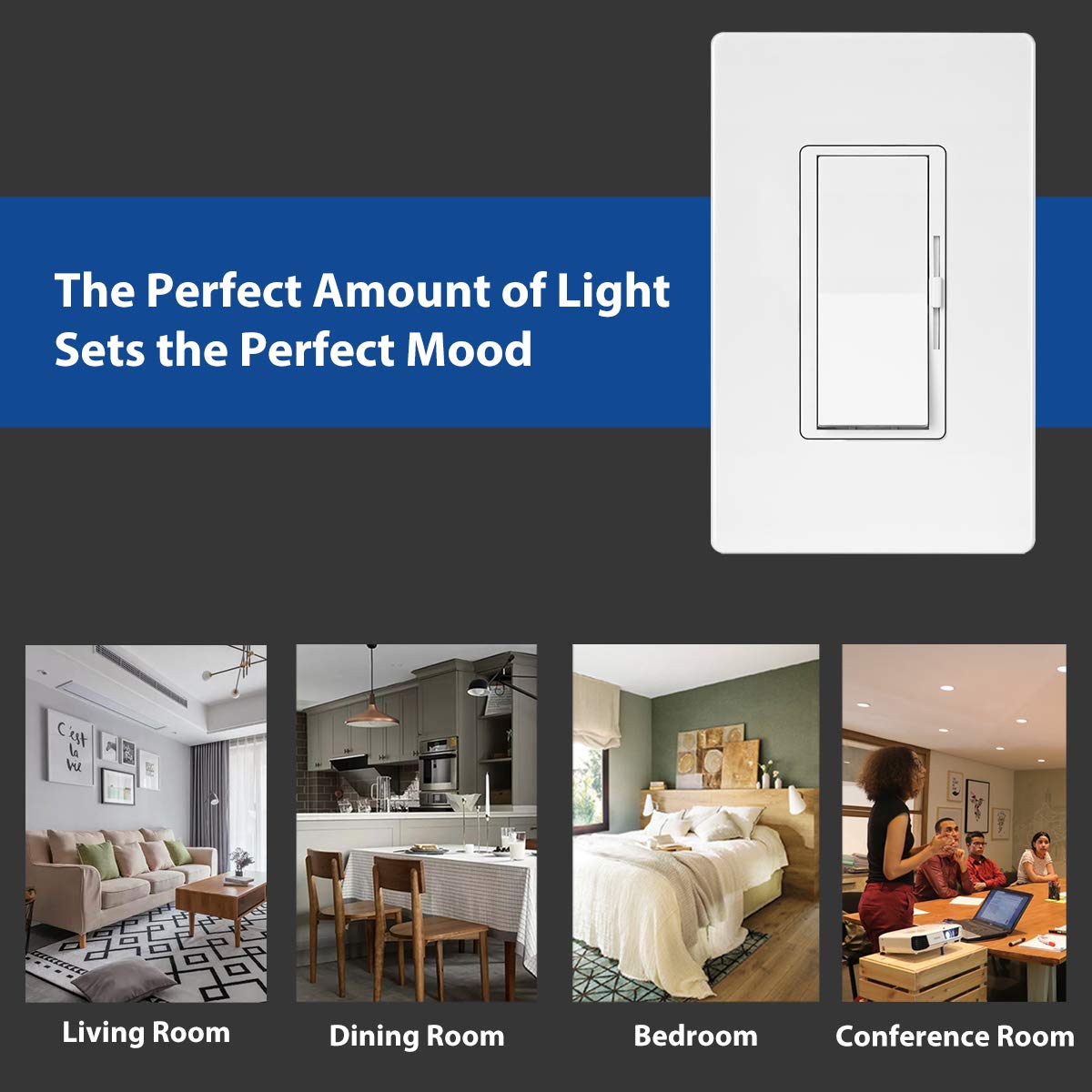 [10 Pack] BESTTEN Dimmer Light Switch, Single Pole or 3 Way, for Dimmable LED Lights, CFL, Incandescent, Halogen Bulbs, Precise Lighting Control, Screwless Wallplate Included, UL Listed, White: Industrial & Scientific