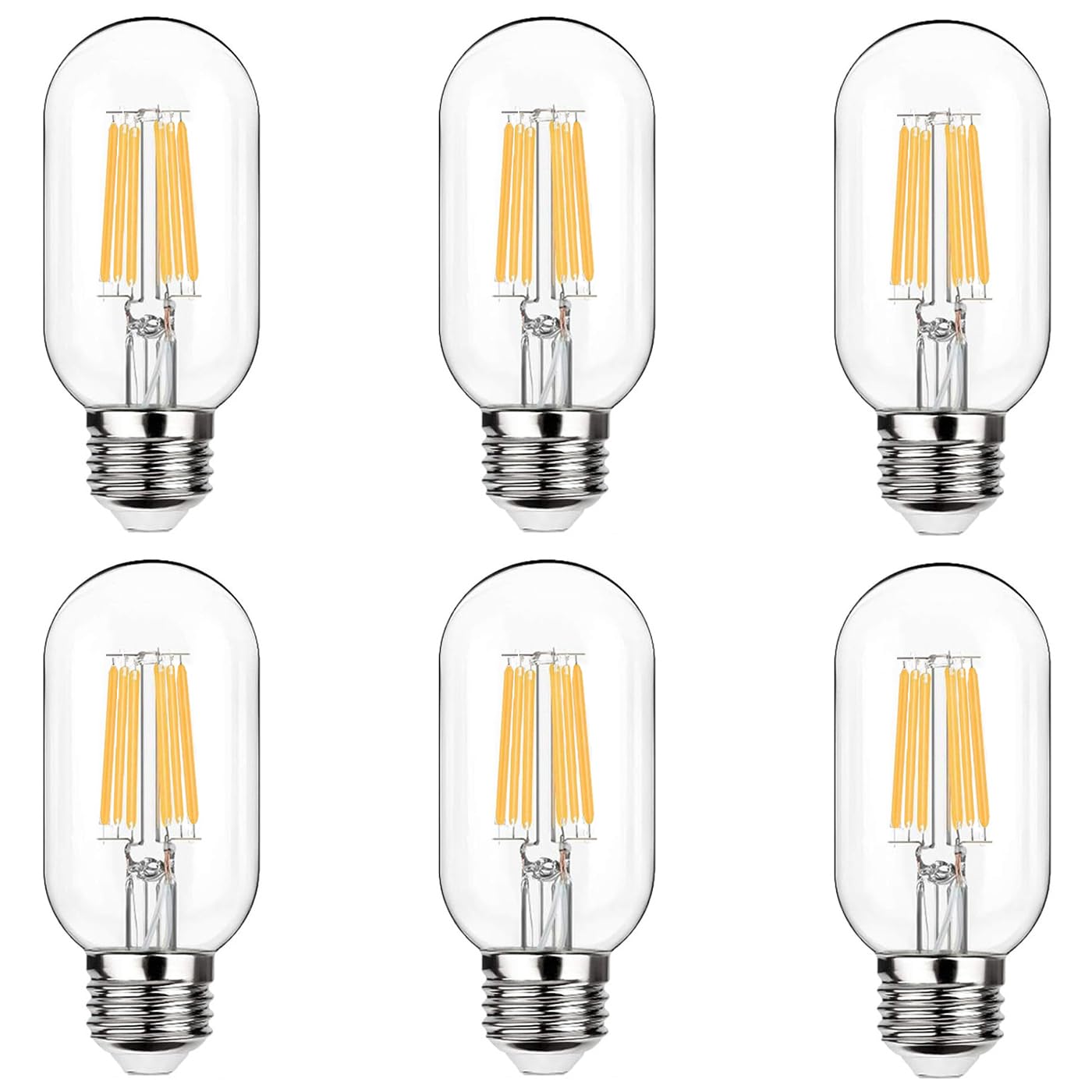 ZFQ Edison Bulb 6W E27 Filament, Warm White 2700K, 60W Incandescent Replacement, Vintage LED Decorative Light Bulb T45 Clear Tubular (6-Pack, Non-Dimmable) — image 1