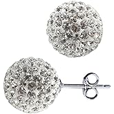 BAYUEBA 925 Sterling Silver White Sparkle Crystal Disco Ball Stud Earrings for Women