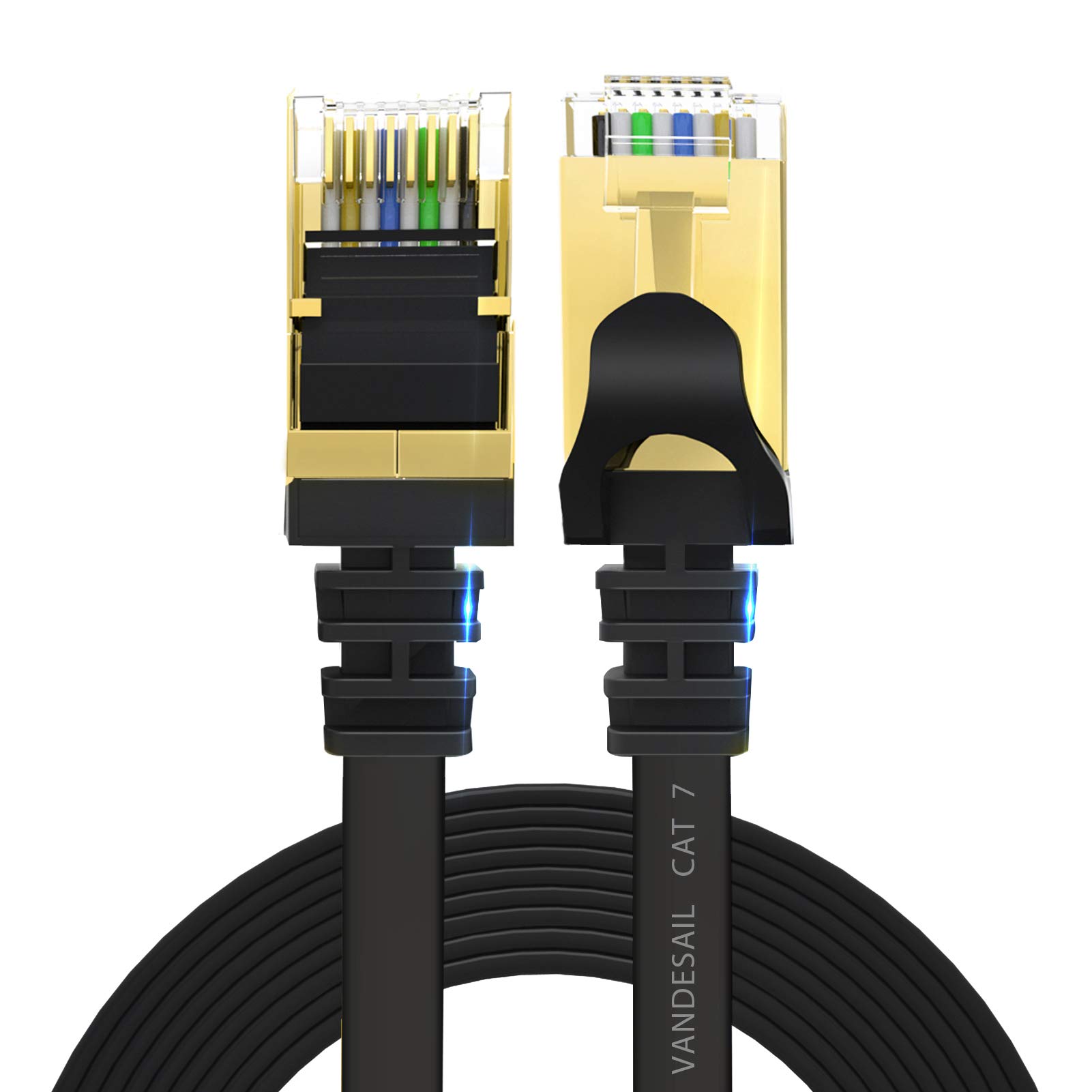 CAT 7 Ethernet Cable 15m, VANDESAIL Internet LAN Network Cable, RJ45 Patch Cord Gold Plated Lead for Switch, Router, Modem, Patch Panel (Black)