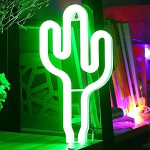 XIYUNTE Cactus Neon Signs Cactus Neon Light Wall Decor, Battery and USB Operated LED Cactus Light Green Neon Signs Light up for Bedroom, Kids Room, Bar, Birthday Party, Christmas