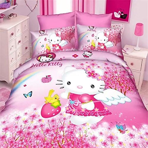 3d hello kitty girls bedding set 2/3pcs twin/single size duvet cover bed sheet pillow case bed linen set/pink (twin, pink)
