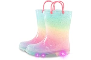 Toddler Rain Boots Kids Light Up Rain Boots for Girls Boys Waterproof Glitter Rainboot with Easy Pull On Handles