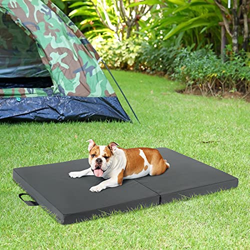 Furpezoo Outdoor Dog Beds Camping(34.6X22X2in),Portable Waterproof Dog Beds for Medium Dogs, Foldable Travel Dog Mat with Removable Washable Cover, Grey,M