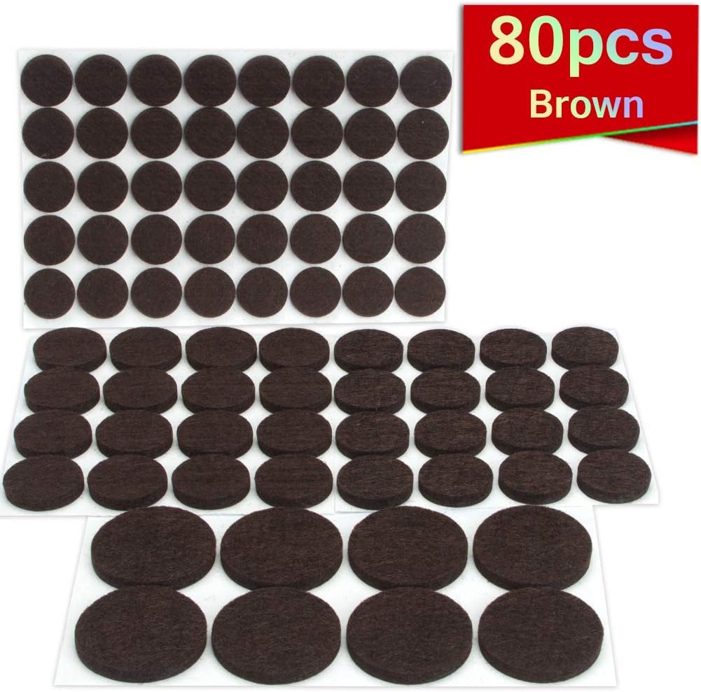 Felt Pads Pack of 80 Brown, Furniture Pads Hardwood Floor Protectors with 3M Tapes, Adhesive Felt Pads for Furniture Feet, Best Adhesive Pads for Furniture, Protect Your Wood Floors! (Brown)