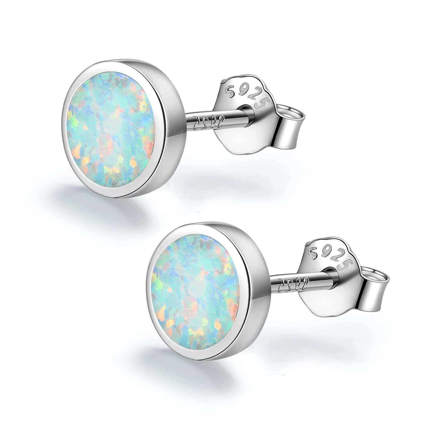 Opal Stud Earrings for Women Girls Kids Teens 925 Sterling Silver Small Cute Stud Earrings Owl Turtle Cat Unicorn Animal Hypoallergenic Earrings for Sensitive Ears Valentine's Day Birthday Gifts