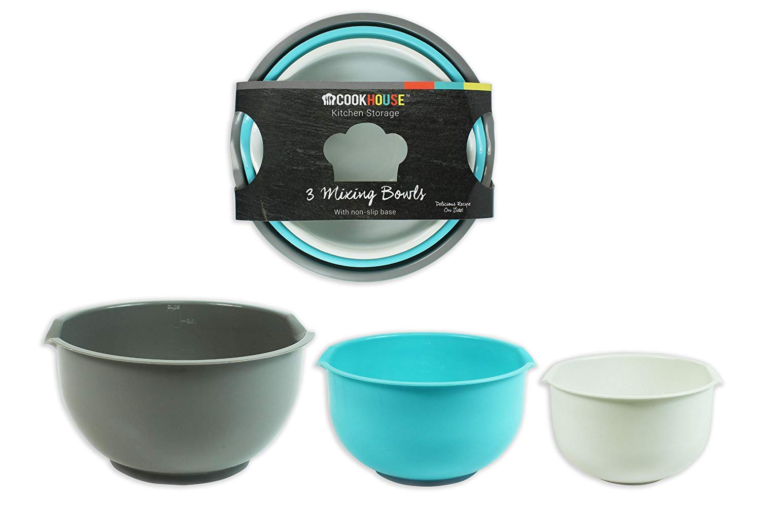 2l Pack Of 3 Pink Kitchen Baking & Mixing Plastic Bowls with NonSlip