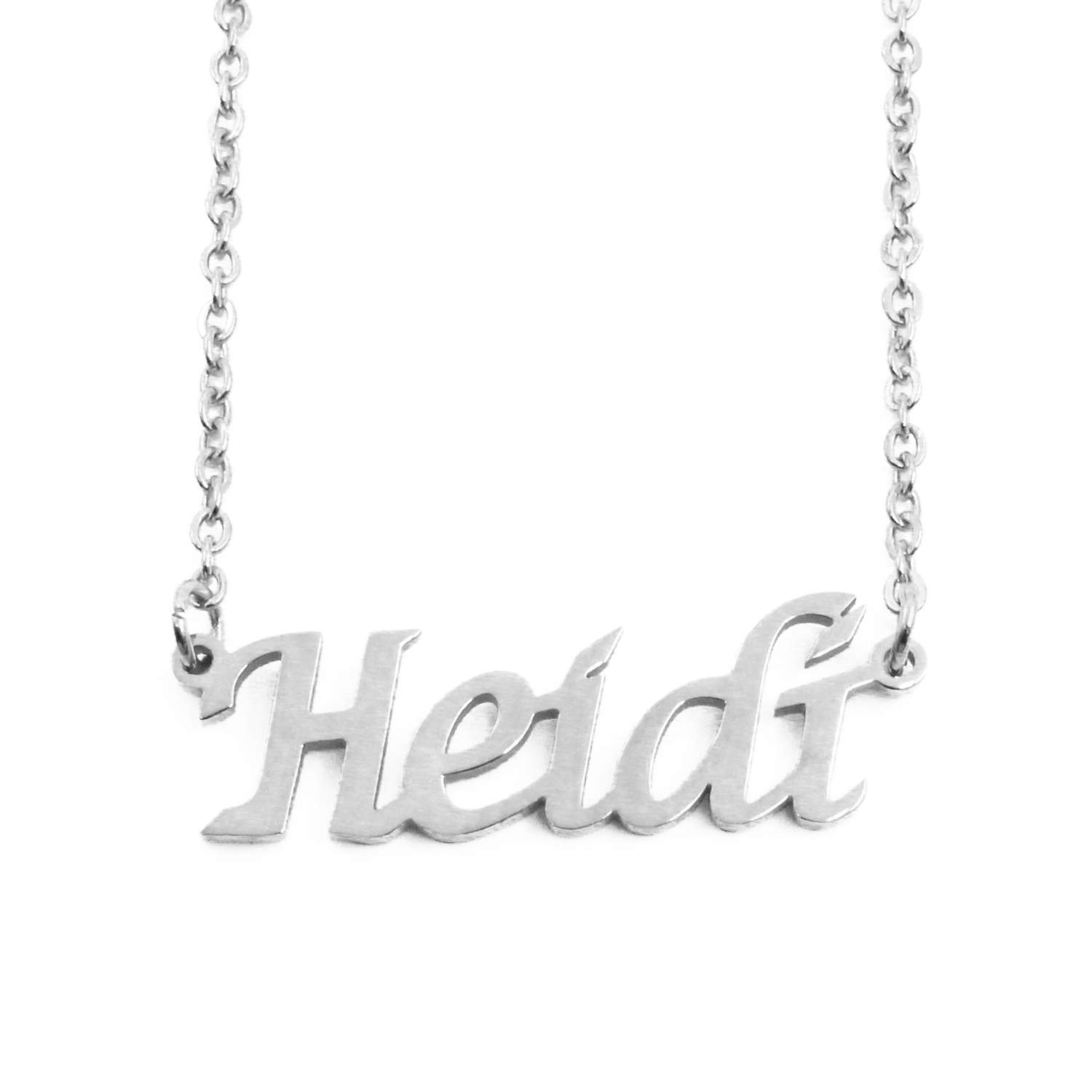 Kigu Heidi Personalised Name Necklace Adjustable Chain - Silver Tone - Incl Gift Packaging