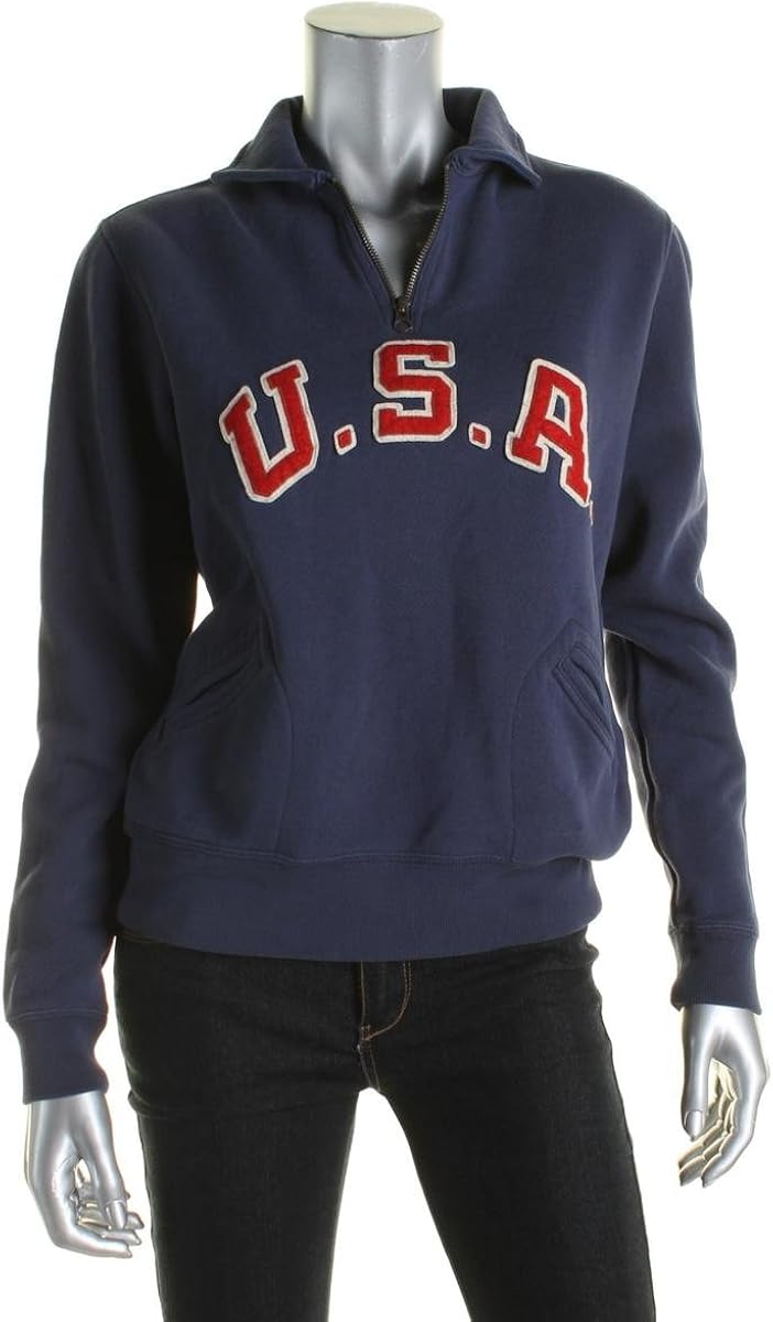 Polo Ralph Lauren Women's Team USA Half Zip Sweater Brigham Blue at Amazon Womenâs Clothing store
