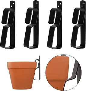 Metal Plant Hooks for Hanging 4-9Inch Terracotta Pots, Plant Hangers Outdoor Flower Pot Clips, Strong Plant Wall Hangers, 4 Pack