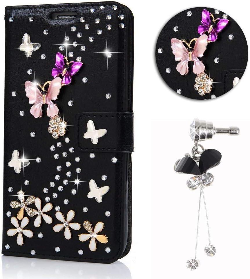 Girl Women 3D Glitter PU Leather Case for Samsung Galaxy A20S Wallet Case Cover Floral Bling Sparkly Diamonds Color Butterfly Folio Stand with Card Slots Cute Magnetic Wallet Case for Galaxy A20S