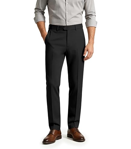YUCENFU Men's Dress Pants Stretch Straight Fit Expandable Waist Slacks