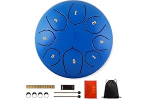 YAYUZEST Rain Chime Drum - 8 Note 6.5 Inch Rain Drum for Outside Garden, with Bag, Music Book, Drumsticks, Mallet Holder and Finger Paddles, Steel Tongue Drum for Gift Yoga Education (Dark Blue)