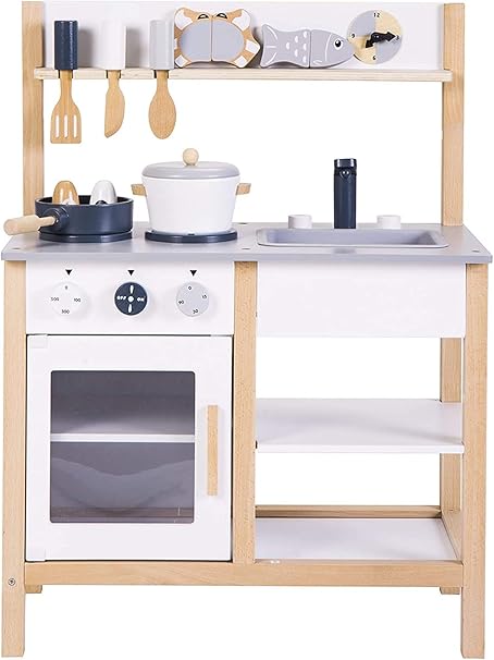 Amazon おままごと 3 7日配達 キッチン 木製 台所 調理器具付き 知育玩具 コンロミニキッチン おもちゃキッチン ごっこ遊び 子供おもちゃ 収納付き 安心安全設計 クリスマスプレゼント グレー セット おもちゃ