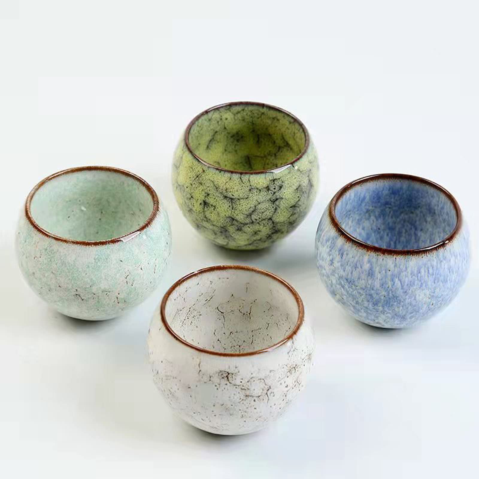 Photo 1 of Fuzencup MQjzsh Handmade Chinese Japanese Tea Bowls, Tea Cup Set, 4 Pack, 110ml / 3.7oz for Office, Home, Gifts (Y,Lb?Lg,W)