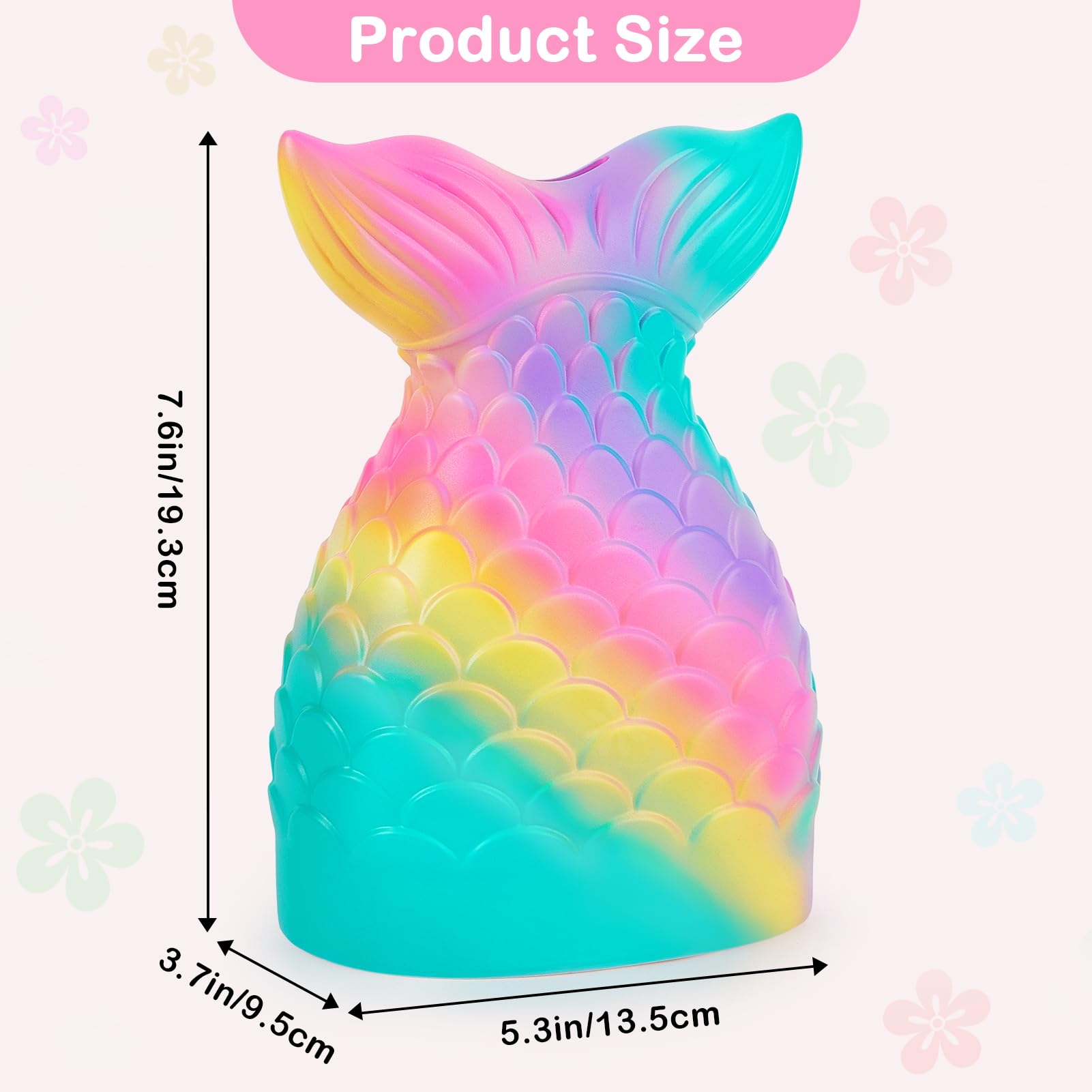 MHJY Piggy Bank Unbreakable Coin Bank Mermaid Money Bank with DIY Stickers Home Decor Birthday Easter, Rainbow