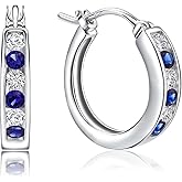 RANDES Small Hoop Earrings for Women Sterling Silver/14K Gold Plated 18mm Thick Huggie Hoop Earring Annivesary Wedding Jewelry Channel Set Birthstone Earrings