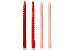 SIXLADYBRO 10 Inch Cream Spiral Taper Candles for Home Decoration, 4 Pack Red-Gradient Candlesticks for Dinner Party Wedding Holiday