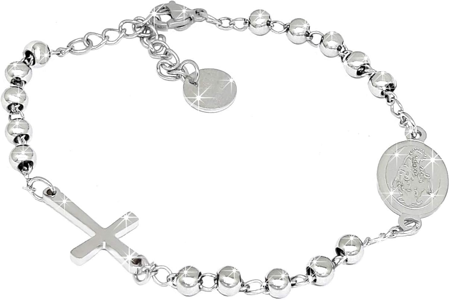 SAGA GIOIELLI BRACCIALE ROSARIO UNISEX ACCIAIO CRESIMA COMUNIONE