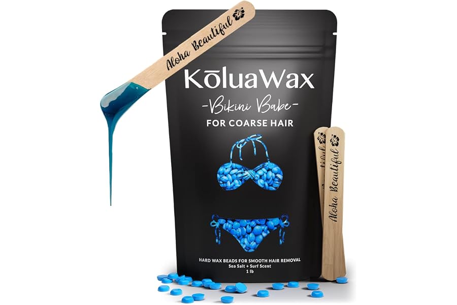 KoluaWax Wax Beads For Coarse Hair Removal for Bikini - Sea Salt & Surf 1lb | Gentle Sensitive Skin Formula, Up to 6 Weeks Smooth, For Coarse Hair & Bikini, Includes 10 Large Applicator Sticks