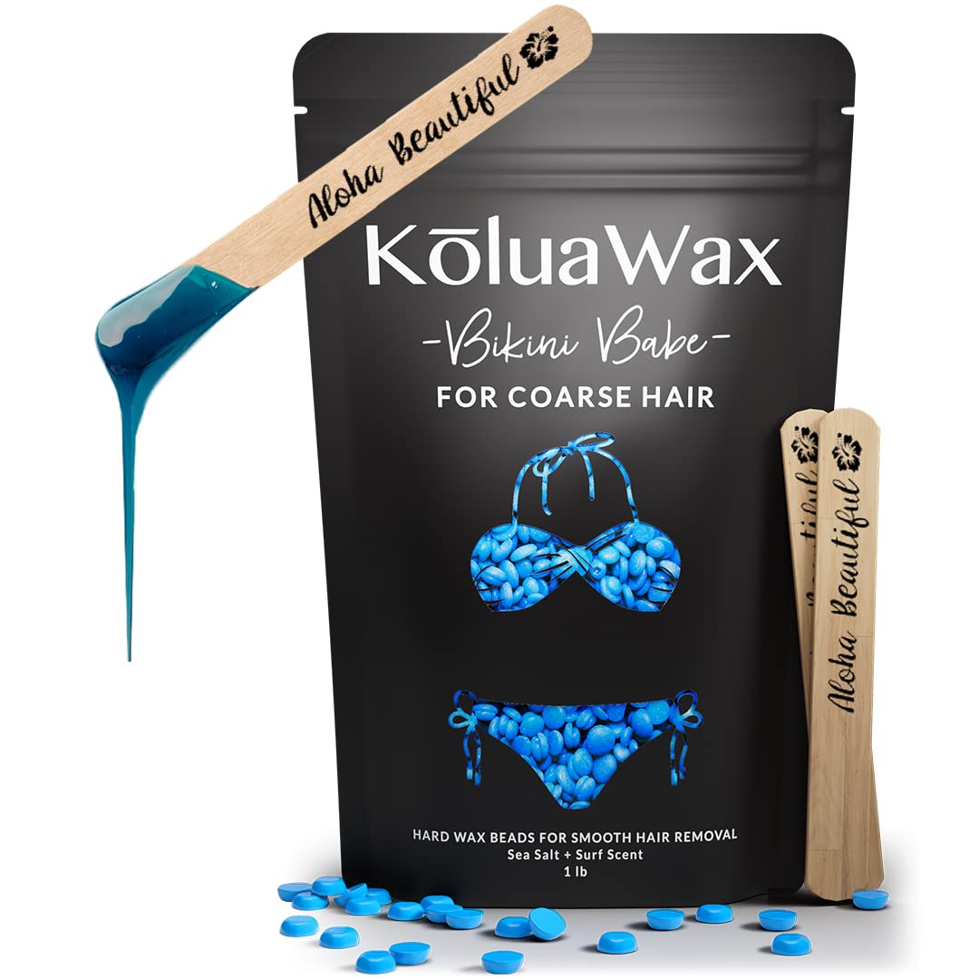 Hard Wax Beads for Hair Removal – Coarse Body Hair Formula – Our Strongest Wax for Brazilian, Underarms, Back and Chest – Large 1lb Refill Pearl Beans for Wax Warmers – Blue Bikini Babe by KoluaWax