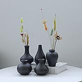 Black Ceramic Vase Set of 5 - Small Bud Vases for Flowers, Mini Decorative Vases for Rustic Weddings & Home Decor | Assorted Floral Arrangement Centerpieces for Table, Cabinet, Living Room & Entryway