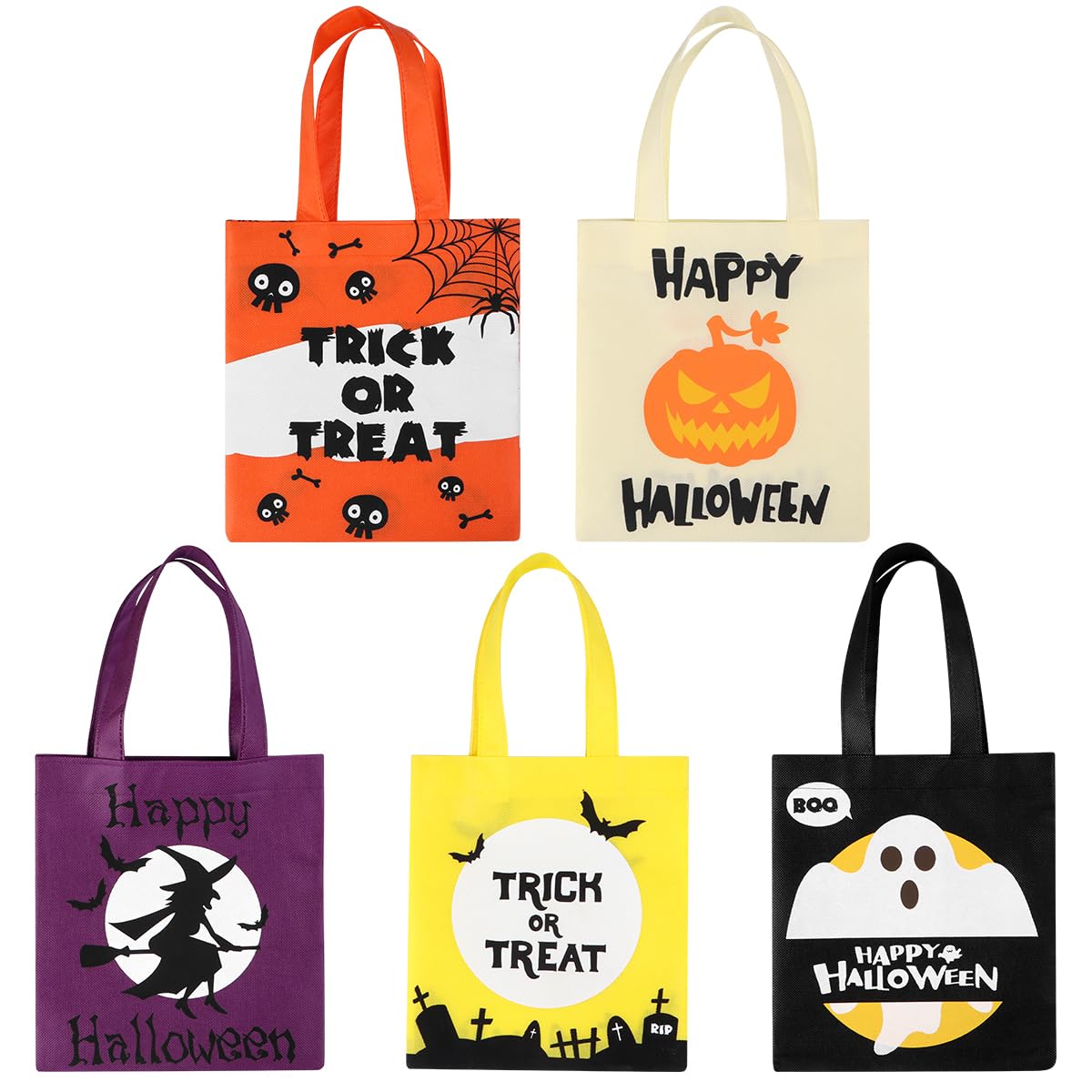 BESTonZON Bag Set of 20 - Non-Woven Fabric Tote Bags with Handles for Trick or Treating Halloween Candy Storage and Party Favors