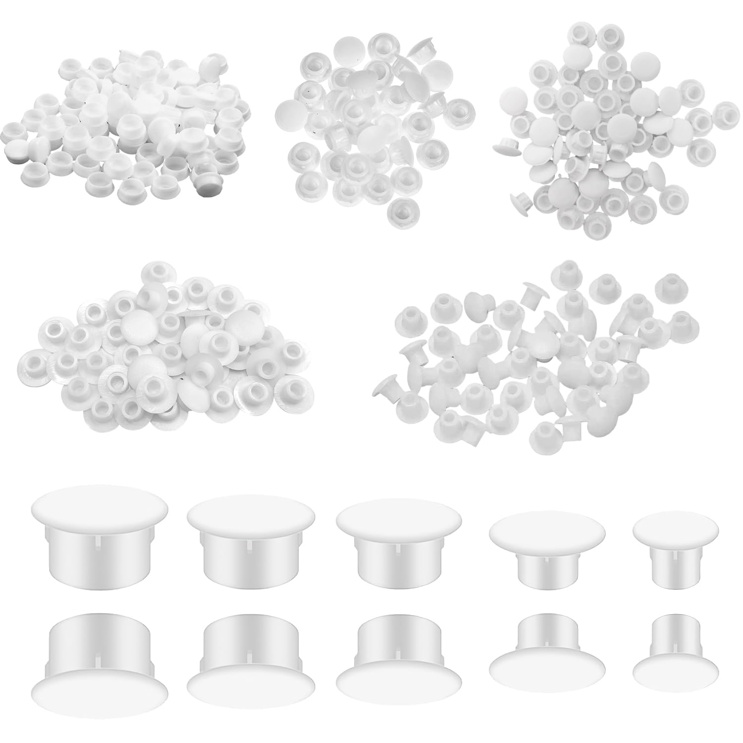 Screw Caps, 150 Pcs Caps for Screw Hole Cover Caps White Screw Covers 5 Sizes Pieces Plastic Screw Cap for Furniture Door Cabinet Cupboard Shelves(5mm/6mm/8mm/10mm/12mm)