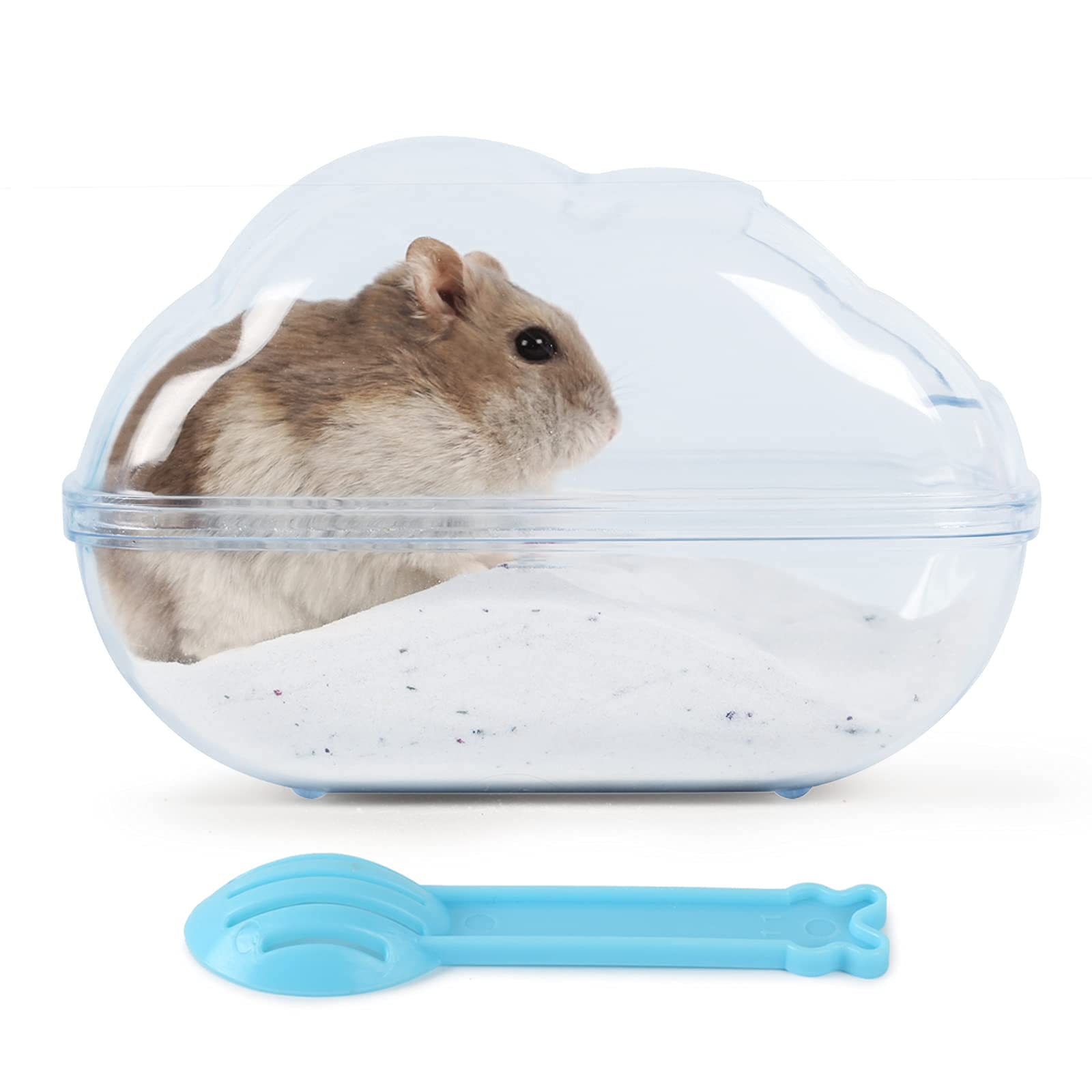 BUCATSTATE Large Hamster Sand Bath Container Transparent Clouds Hamster Bathroom with Scoop Set for Small Pet Animals Cage Accessories (M-BLUE)