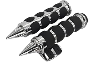 HADAXT Motorcycle Hand Grips 1 inch 25mm Universal Non-Slip Handlebar Throttle Grips Black Chrome for Harley Davidson Street Glide Sportster 883 Road King Dyna Electra Glide Softail Fatboy