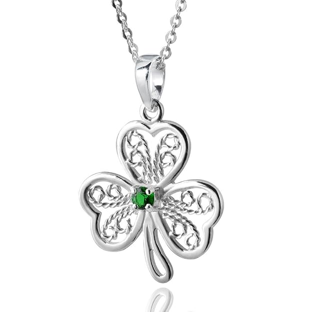 MATERIA Kleeblatt Kettenanhänger Silber 925 - Damen Anhänger Glücksbringer Zirkonia grün #KA-226