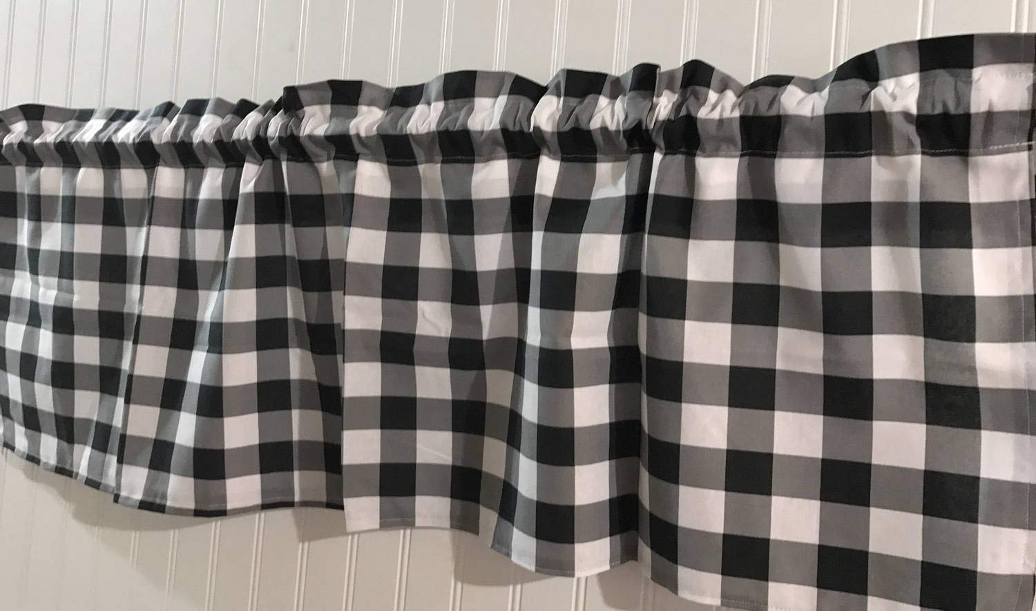 Amazon Com Black And White Gingham Check Curtain Valance Handmade