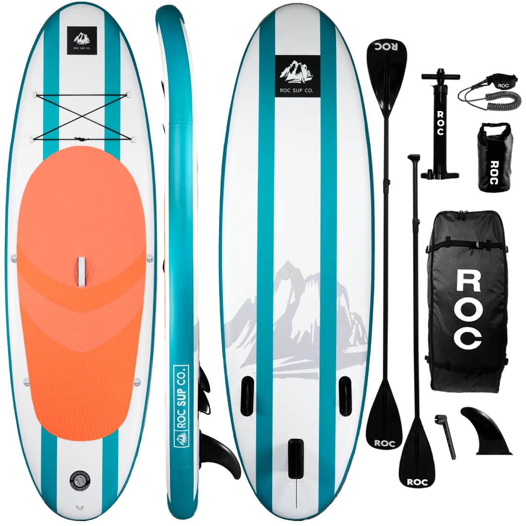 Roc Inflatable Stand Up Paddle Boards with Premium SUP Paddle Board Accessories, Wide Stable Design, Non-Slip Comfort Deck for Youth & Adults (Aquas) Image