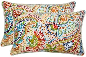 Pillow Perfect Paisley Indoor/Outdoor Accent Throw Pillow, Plush Fill, Weather, and Fade Resistant, Lumbar - 11.5" x 18.5" , Blue/Green Gilford, 2 Count