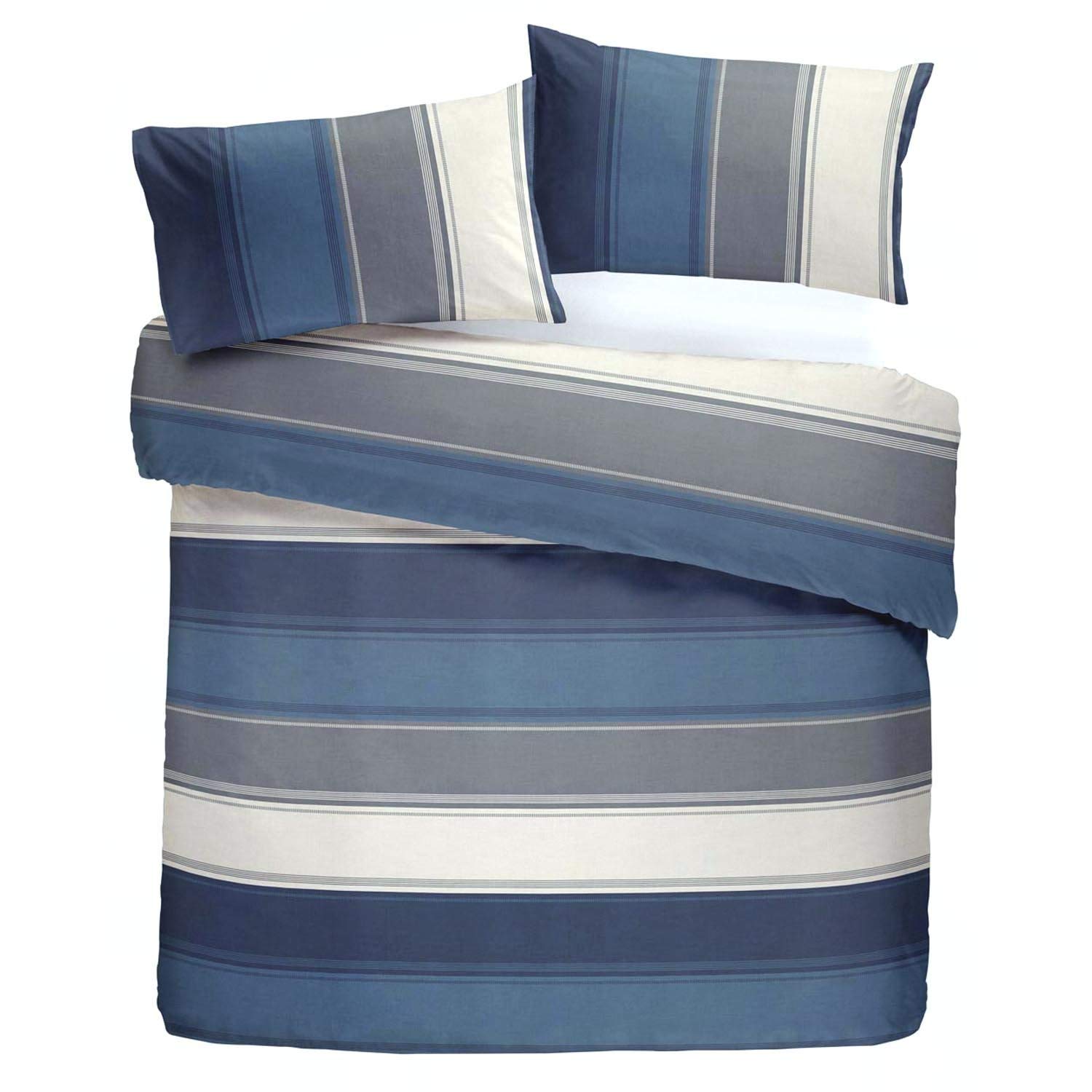 Fusion - Betley - Classic Wide Stripe Duvet Cover Set - Blue - King Bed Size — image 1